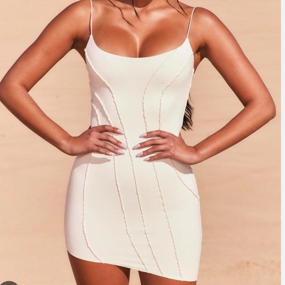 Mini Dress Oh Polly Ivory Bodycon Party Outfit Tight Fitting Short White- Size 6 - Picture 1 of 8
